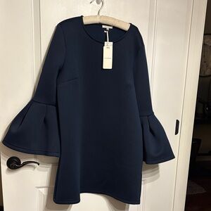 Pleione Navy Ruffle Wide Sleeve Dress NWT Size Medium NYE